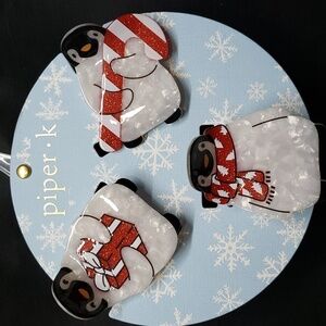 Piper K NWT Pearlized Penquin Holiday Hair Clips